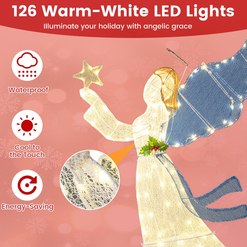 Load image into Gallery viewer, Goplus 5 Ft Lighted Christmas Angel with Star Halo Spreading Wings