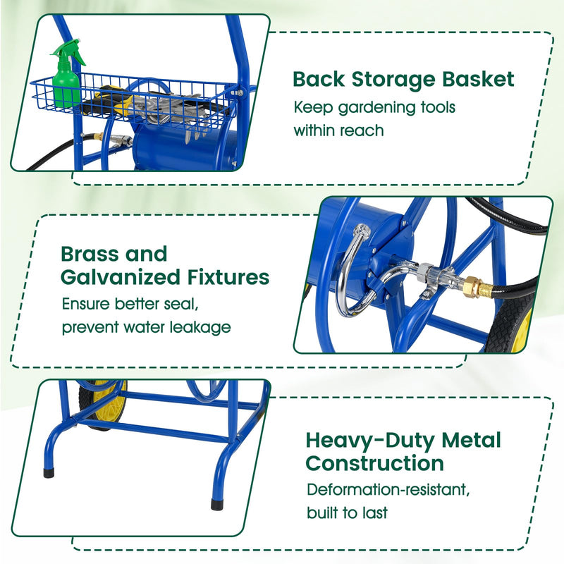 Load image into Gallery viewer, Goplus Heavy-Duty Metal Hose Cart w/2 Wheels & Storage Basket | 230 FT of 5/8" Large Capacity