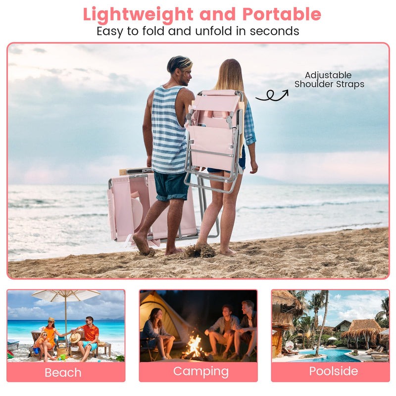 Load image into Gallery viewer, Goplus 3-in-1 Foldable Beach Chair Heavy-Duty Recliner for Camping Poolside Sunbathing