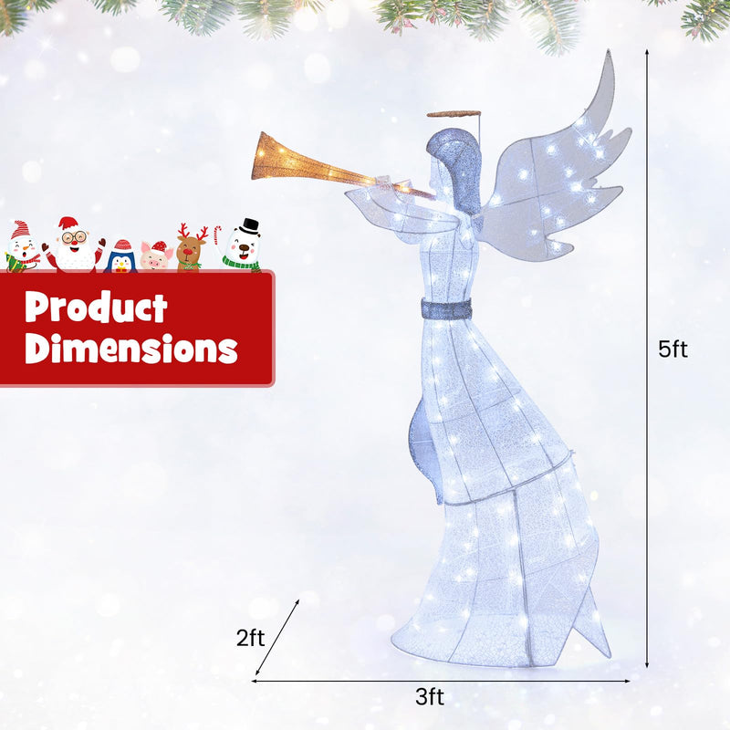 Load image into Gallery viewer, Goplus 5 FT Lighted Trumpeting Angel, Light-up Christmas Angel with LED Lights