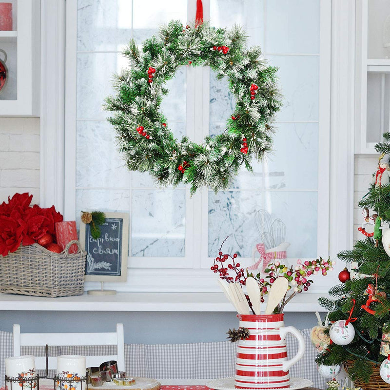 Load image into Gallery viewer, Goplus Snow Flocked Christmas Wreath for Doorway Window Wall