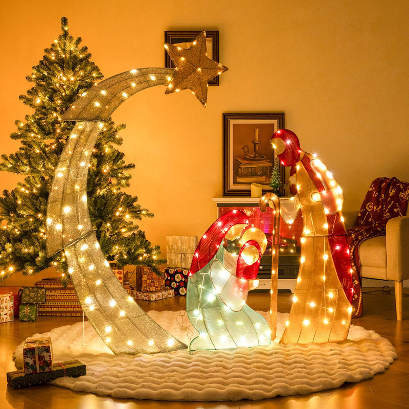 Load image into Gallery viewer, Goplus 5 FT Christmas Nativity Set, Pre-Lit Nativity Scene w/ 140 Warm White LED Lights