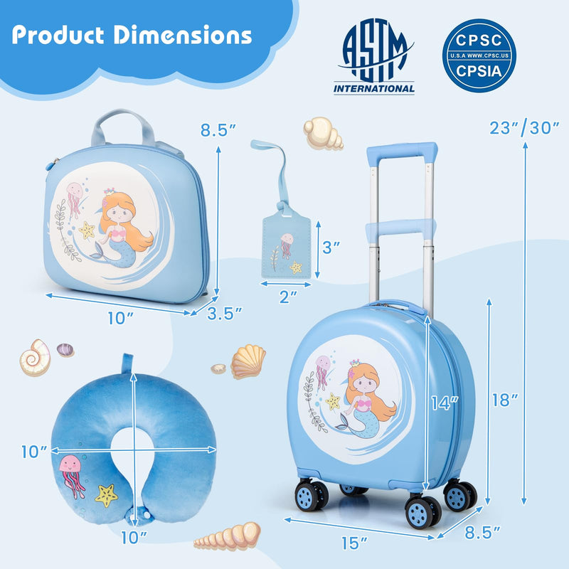 Load image into Gallery viewer, Goplus 4 Piece Kids Luggage Set, 14” Carry-on Hardside Spinner Luggage w/ 10” Backpack