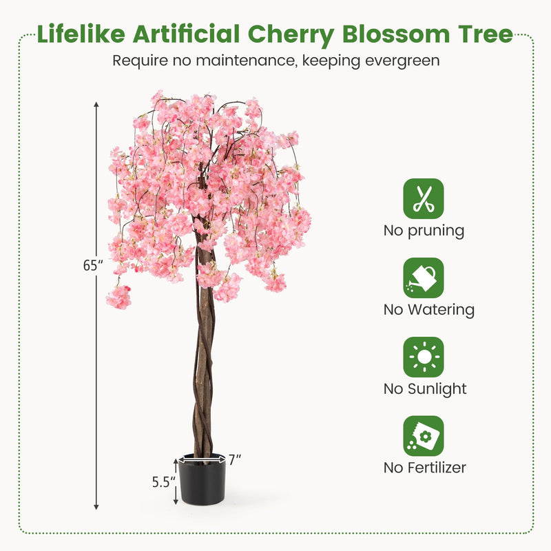 Load image into Gallery viewer, Goplus 5.5FT Artificial Cherry Blossom Tree Faux Floral Plant Blooming Tree in Nursery Pot
