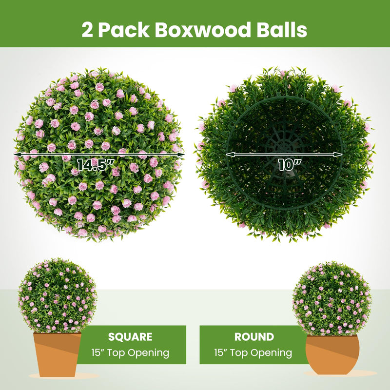 Load image into Gallery viewer, Goplus 17.5 Inch Topiary Balls Artificial Outdoor Set of 2, Faux Greenery Balls with Pink Flowers