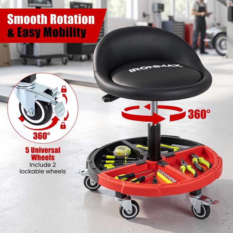Load image into Gallery viewer, Goplus 360° Rolling Mechanic Stool with One Tier Tool Storage Tray ( 330LBS Capacity )