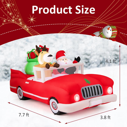 Goplus 7.7 FT Long Lighted Xmas Inflatable Santa Claus & Reindeer Driving Red Car Gift Boxes