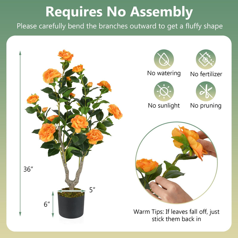 Load image into Gallery viewer, Goplus 36’’ Artificial Camellia Tree Faux Floral Plant Blooming Tree in Nursery Pot