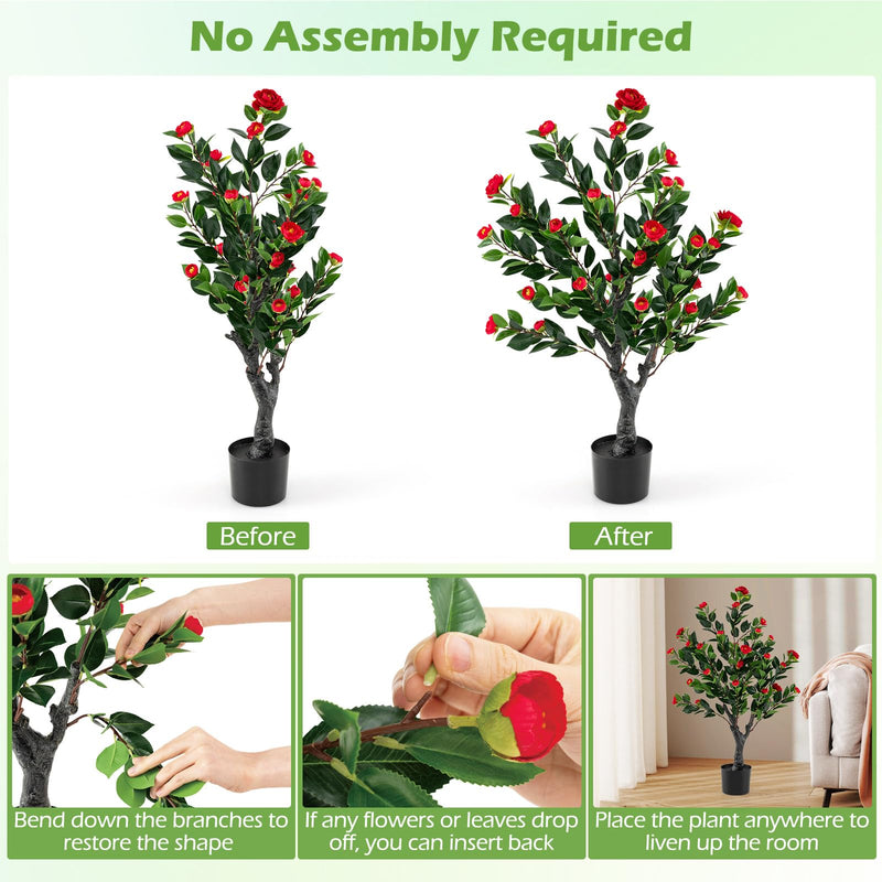 Load image into Gallery viewer, Goplus 39.5 inch Artificial Camellia Tree Set of 2 | Indoor Greenery Floral Plant Potted Decoration Tree