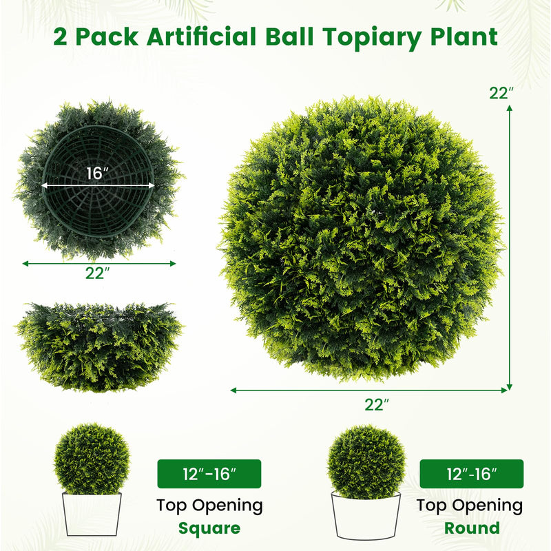 Load image into Gallery viewer, Goplus 2 PCS 22 Inch Artificial Cedar Topiary Ball, Round Faux Cypress Balls Outdoor, Fake Plant Sphere