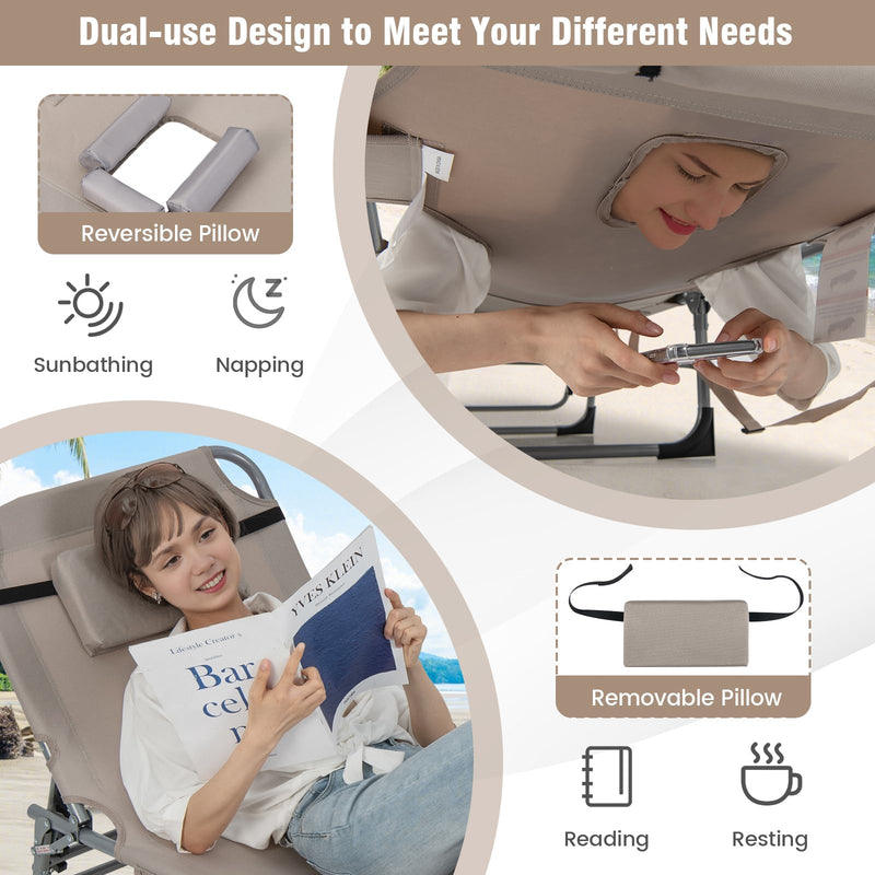 Load image into Gallery viewer, Goplus Lounge Chairs for Outside, 5-Position Tanning Chair w/Face & Arm Hole
