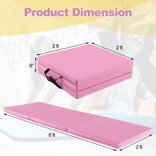 Goplus 6’ x 2’ x 2" Thick Tri-Fold Exercise Tumbling Mat w/Carrying Handles