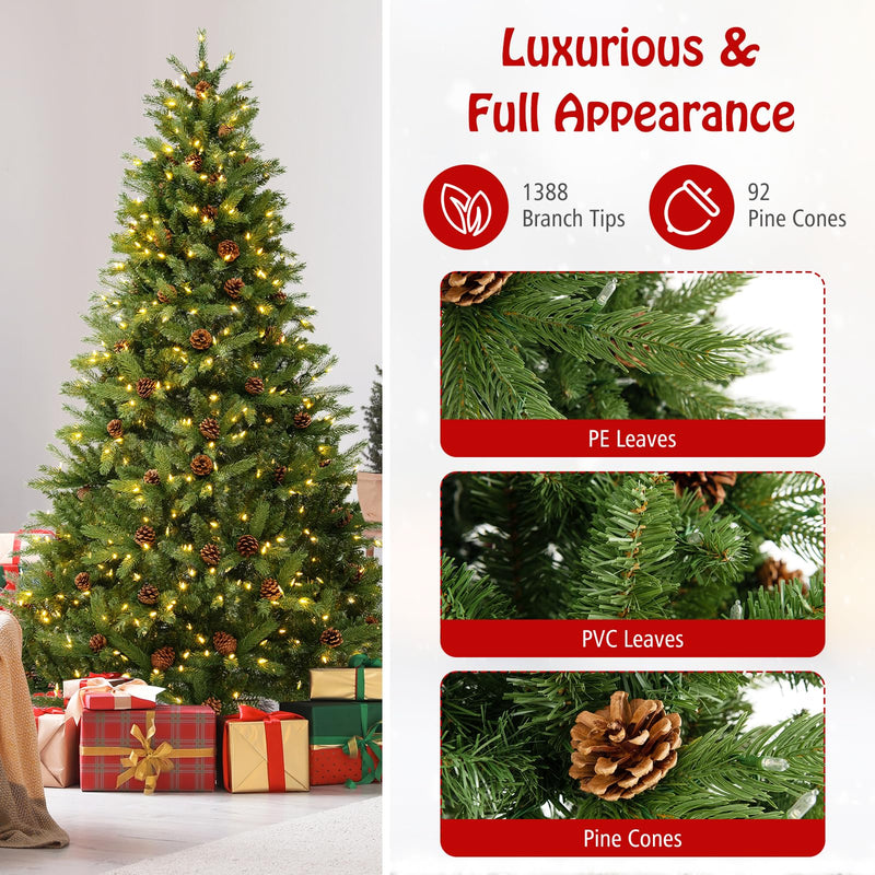 Load image into Gallery viewer, Goplus 3-Minute-Setup Pre-Lit Artificial Christmas Tree, 7ft Hinged Xmas Tree with 360 Quick Power Connector