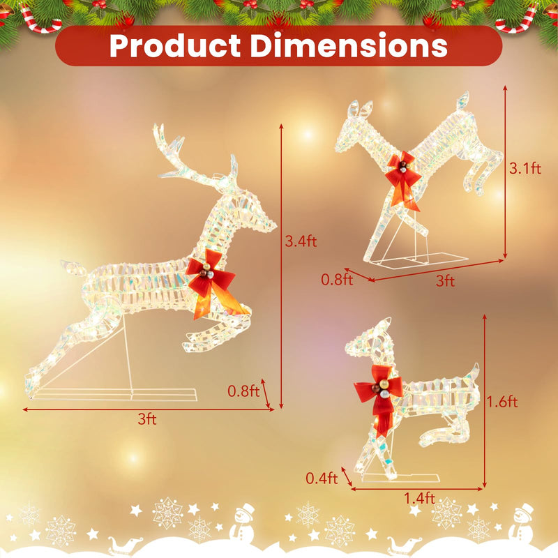 Load image into Gallery viewer, Goplus Christmas Lighted Reindeer, Set of 3 Reindeer Decorations with LED Lights and Red Bows