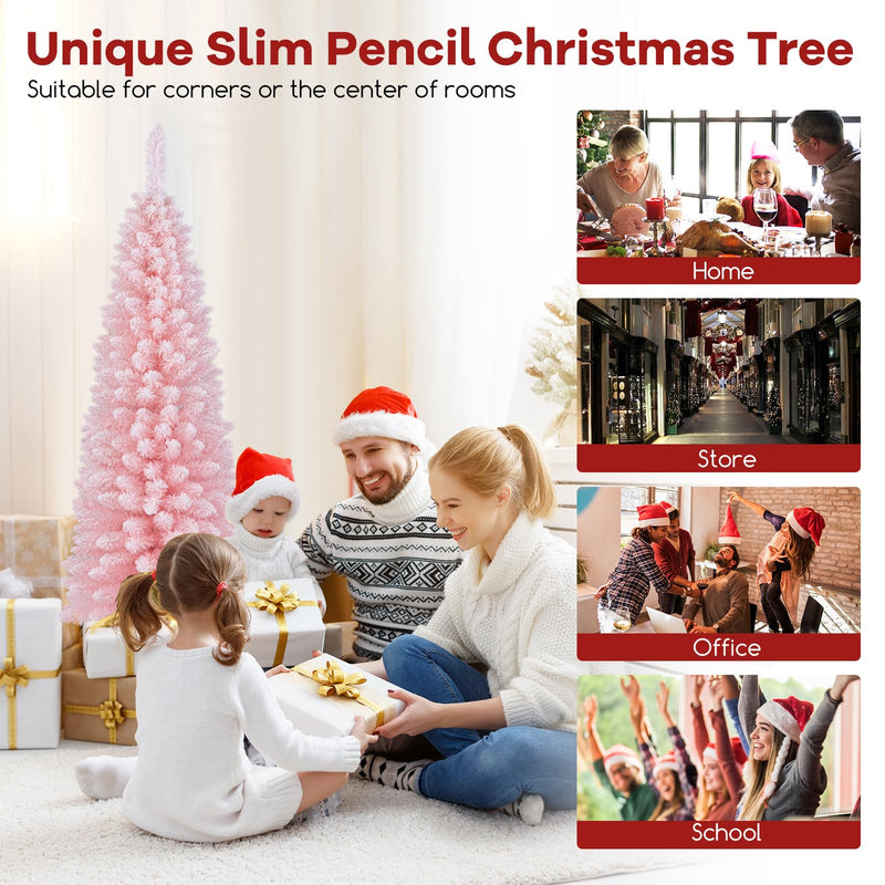 Load image into Gallery viewer, Goplus 5ft Pink Slim Pencil Christmas Tree, Artificial Unlit Skinny Xmas Full Tree with 328 Branch Tips