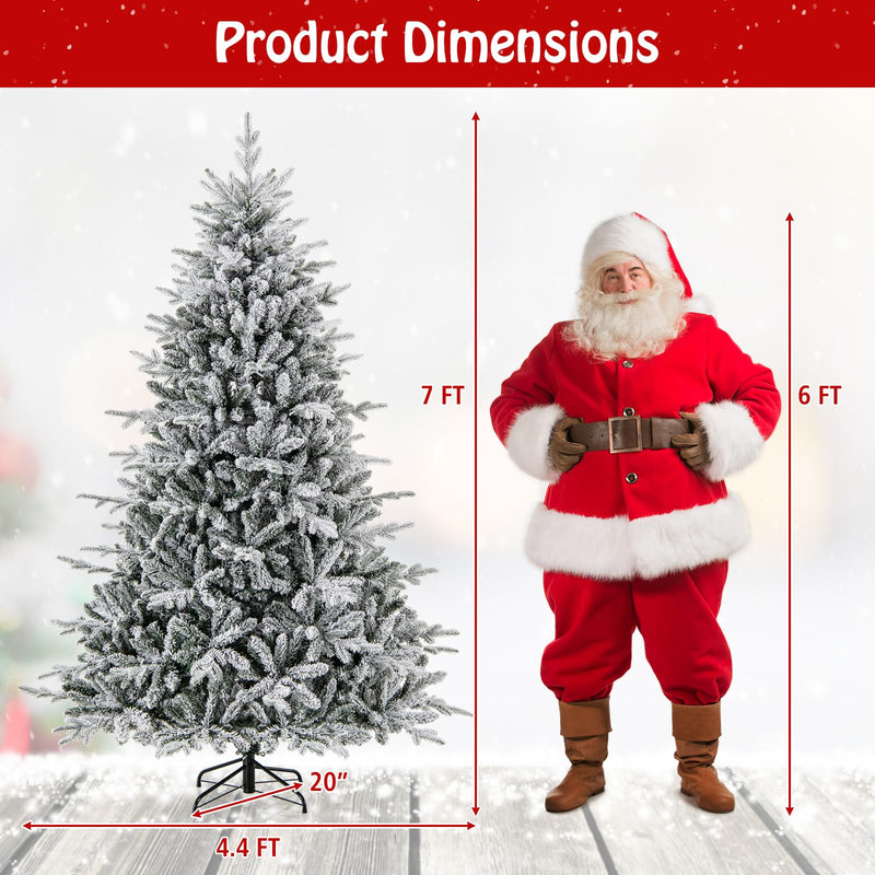 Load image into Gallery viewer, Goplus 7ft Pre-Lit Snow Flocked Christmas Tree, Artificial Hinged Full Xmas Tree with 350 Multicolored LED Lights