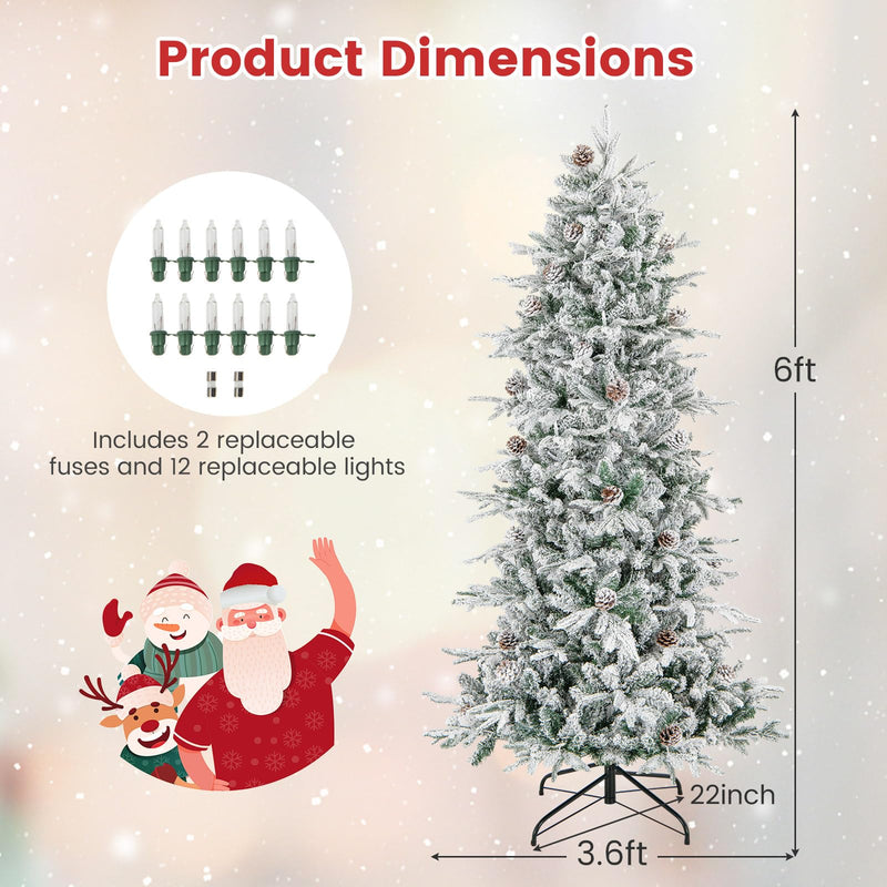 Load image into Gallery viewer, 6ft Pre-Lit Snow Flocked Christmas Tree Artificial Hinged Xmas Tree with 210 Warm-White Incandescent Lights