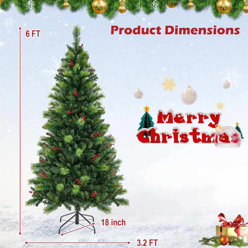 Load image into Gallery viewer, Goplus Pre-Lit Artificial Christmas Tree, Hinged Xmas Tree with 670 PVC & Pine Needles Branch Tips