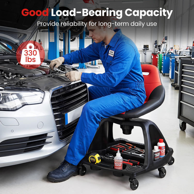 Load image into Gallery viewer, Goplus Rolling Shop Stool | 330 LBS Capacity Garage Mechanic Stool Seat