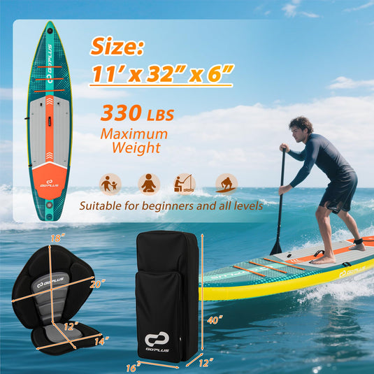 Goplus 11FT Inflatable Stand Up Paddle Board for Adults with Premium Kayak Seat