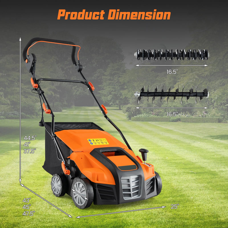 Load image into Gallery viewer, Goplus 2-in-1 Scarifier and Lawn Dethatcher, 16-Inch 15A Corded Electric Dethatcher w/ 14.5-Gal Collection Bag