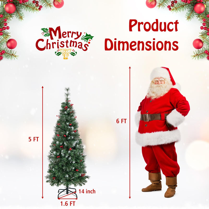 Load image into Gallery viewer, Goplus 9ft Pre-Lit Pencil Christmas Tree, Artificial Hinged Slim Xmas Tree with 500 Warm-White LED Lights