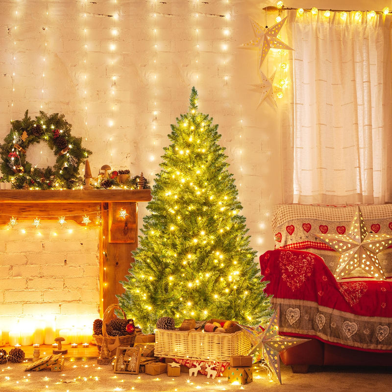 Load image into Gallery viewer, Goplus Pre-Lit Artificial Christmas Tree with 7 Lighting Modes & Folding Metal Stand