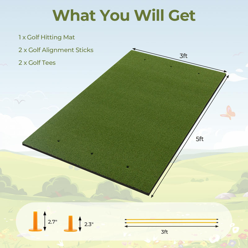 Load image into Gallery viewer, Goplus Golf Mat, 5x3ft/5x4ft Golf Hitting Mat 20/25/27/32mm Thick w/2 Alignment Sticks & 2 Golf Tees
