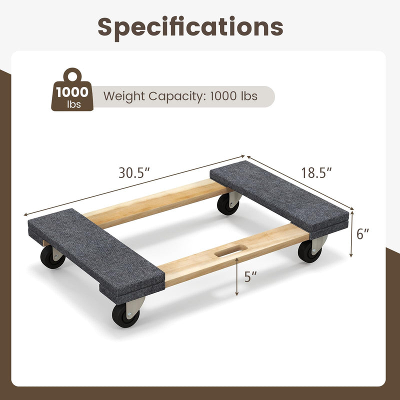 Load image into Gallery viewer, Goplus 4 Wheel Dolly Cart, 30.5" x 18.5" Furniture Dolly w/ 4 Universal Wheels