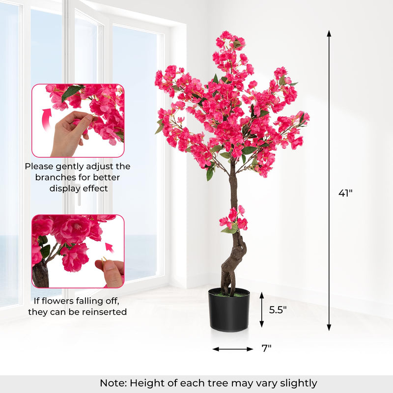 Load image into Gallery viewer, Goplus 41” Artificial Plum Blossom Tree, Fake Floral Plant with 92 Flowers & Realistic Trunk in Plastic Nursery Pot