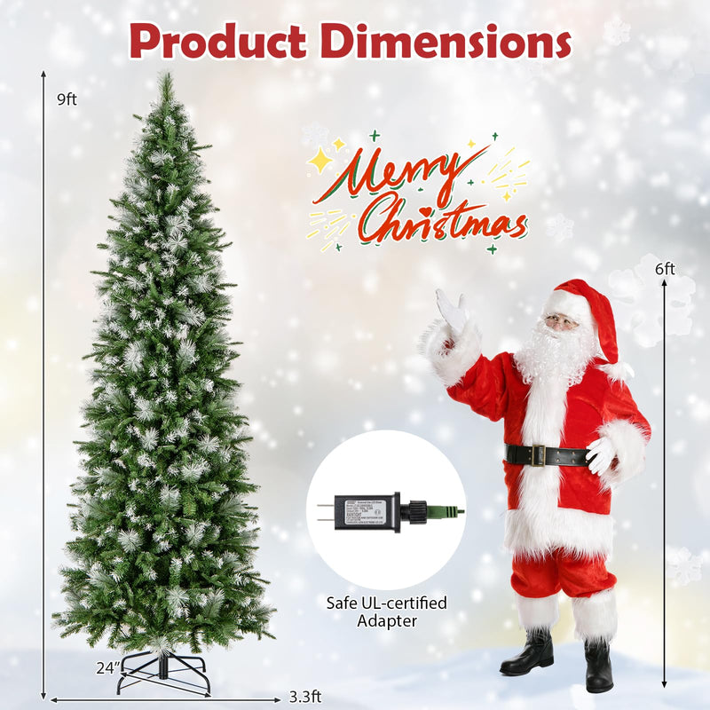 Load image into Gallery viewer, Goplus 6ft / 7.5ft / 9ft Pre-Lit Pencil Christmas Tree with Flocked Frosted Tips & LED Lights