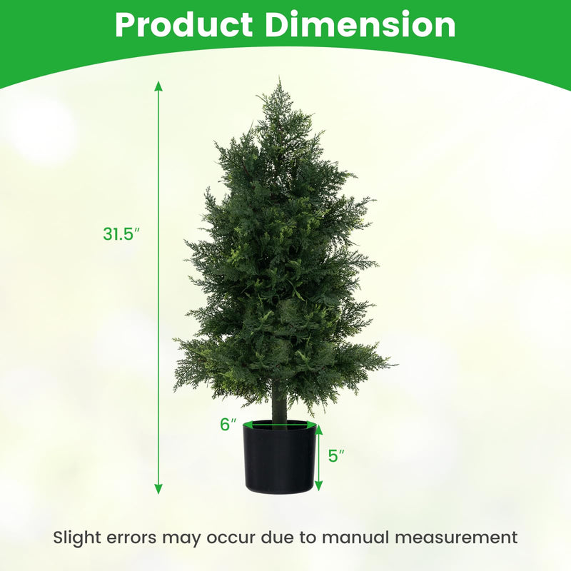 Load image into Gallery viewer, Goplus 31.5'' Artificial Cedar Topiary Trees for Outdoors, Potted Fake Cypress Trees with Cement Plastic Pot