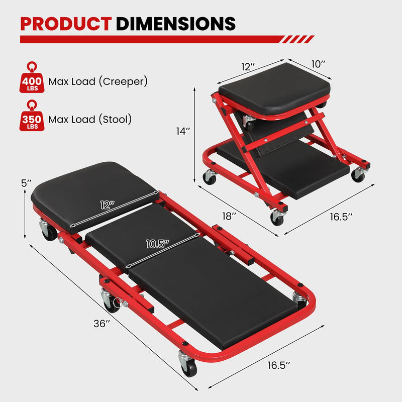 Load image into Gallery viewer, Goplus 36" Folding Flat Automotive Creeper with Padded Seat & 6 Swivel Casters