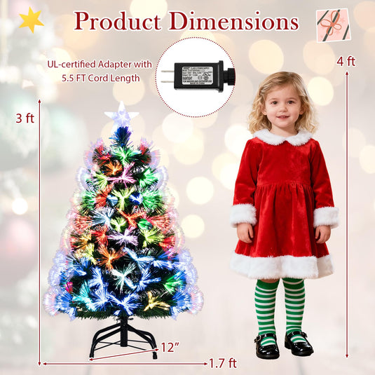Goplus 3 FT Pre-Lit Fiber Optic Christmas Tree with Slow-Flashing Multicolored Optical Fibers