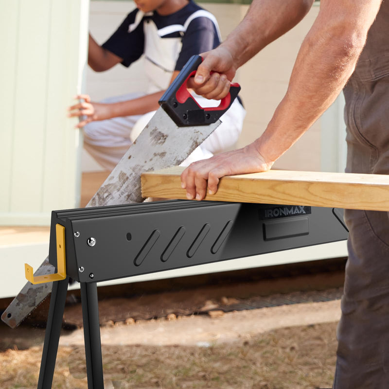 Load image into Gallery viewer, Goplus Saw Horses 2-Pack Folding, 2200 LBS Heavy-Duty Metal Saw Horses w/ 2 x 4 Brackets