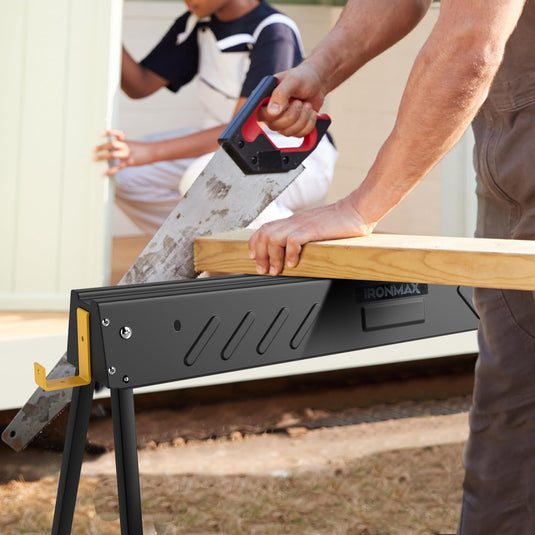 Goplus Saw Horses 2-Pack Folding, 2200 LBS Heavy-Duty Metal Saw Horses w/ 2 x 4 Brackets