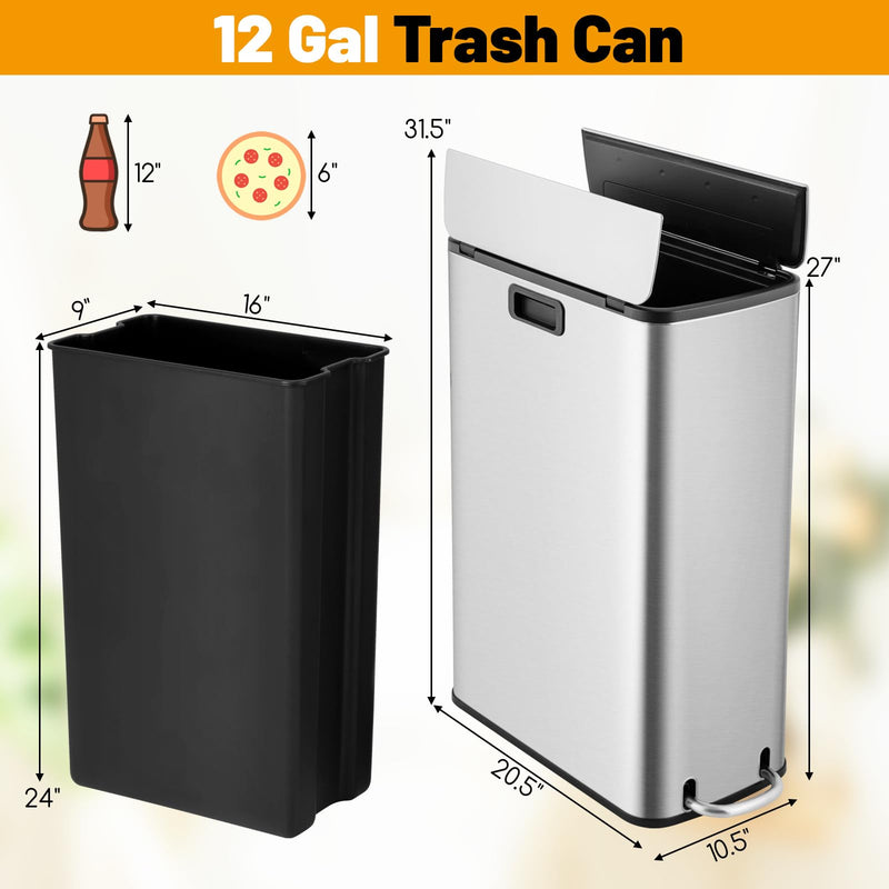Load image into Gallery viewer, Goplus 12 Gallon Stainless Steel Trash Can, Kitchen Waste Bin with Soft-Closing Wing Lids & Removable Inner Bucket