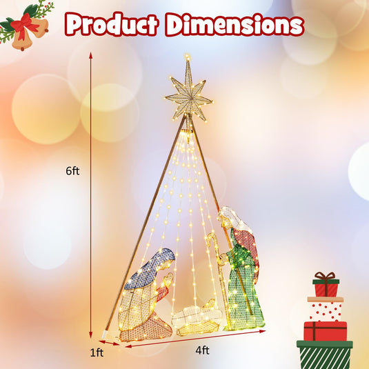 Goplus 6 FT Christmas Pre-Lit Nativity Set, Holy Family Set Christmas Decoration with 240 Warm White LED Lights