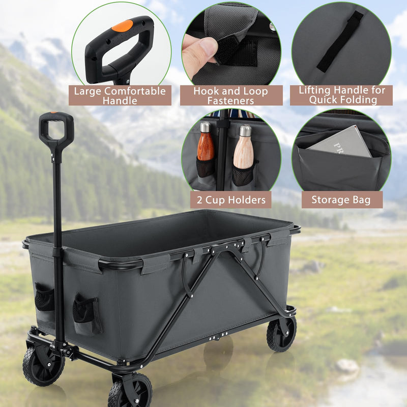 Load image into Gallery viewer, Goplus Collapsible Foldable Wagon, Heavy-Duty Wagon Cart w/Adjustable Handlebar, Bottle Holders & Storage Pocket