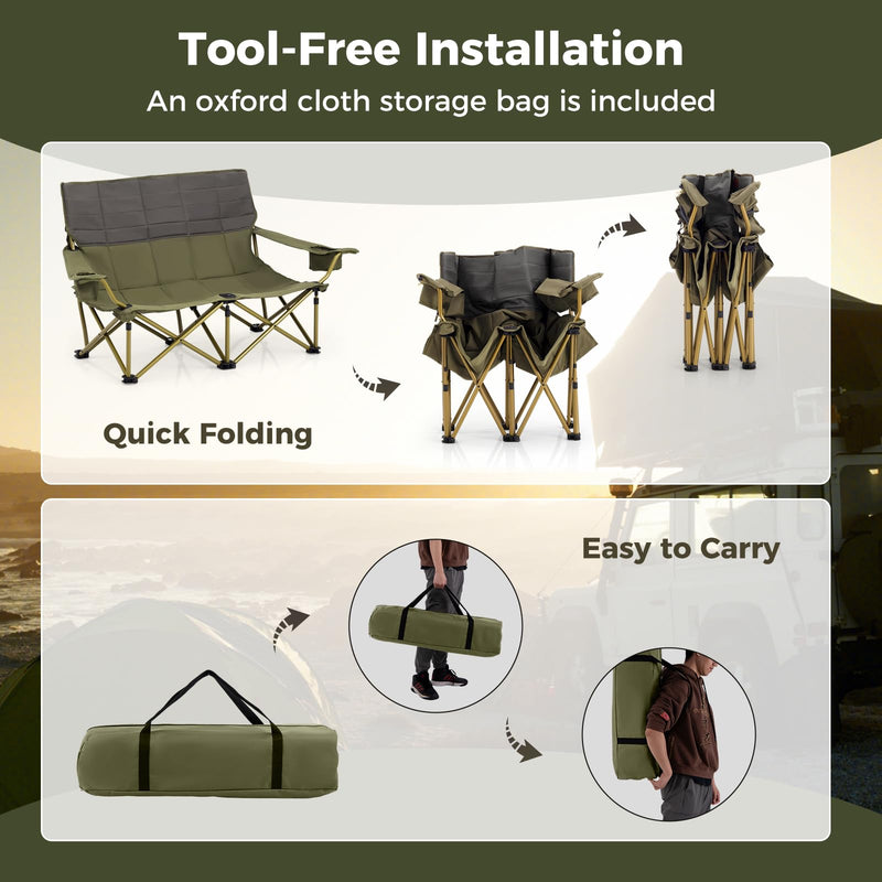 Load image into Gallery viewer, Goplus Double Camping Chair for Adults, Outdoor Folding Loveseat Camping Couch Chair(2-Person Seat)