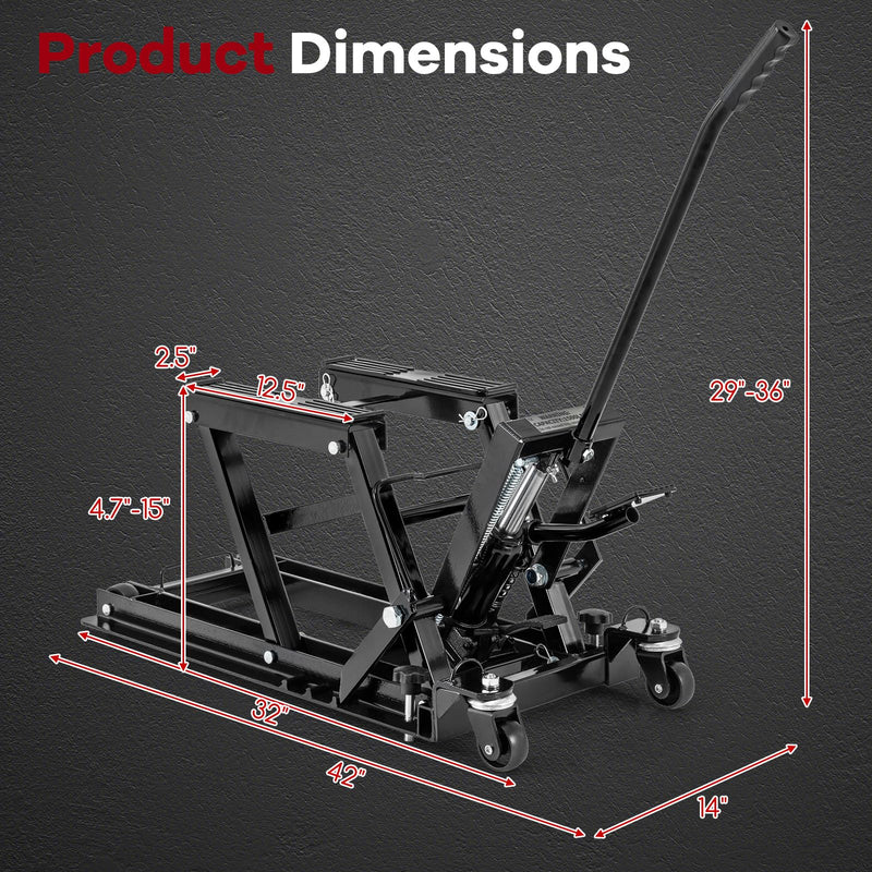 Load image into Gallery viewer, Goplus 1500 LBS Motorcycle Lift Jack, Hydraulic Motorcycle Hoist w/Footplates & Long Handle