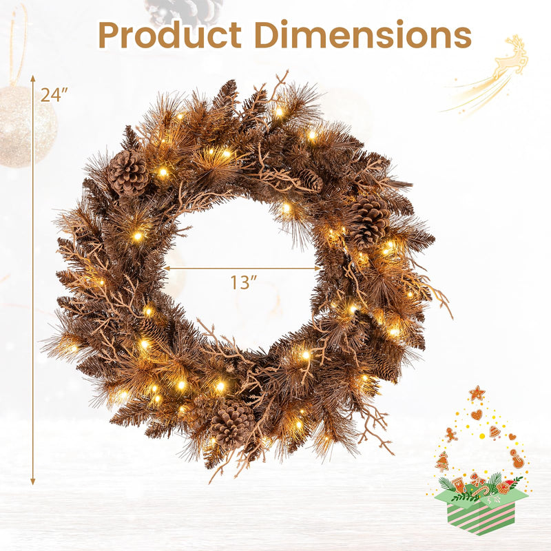Load image into Gallery viewer, 24 Inch Pre-lit Christmas Wreath with 105 Branch Tips and 35 Warm White LED Lights-1 piece