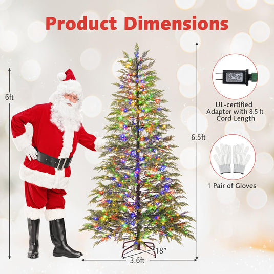 Goplus 6.5FT / 7.5FT Pre-Lit Hinged Sparse Xmas Fir Tree with Multicolored LED Lights