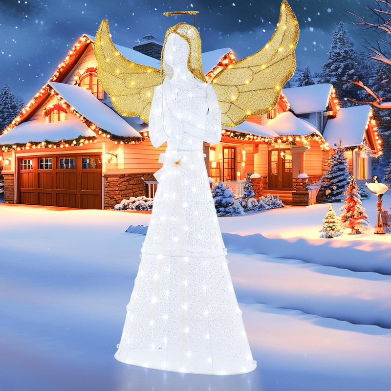 Load image into Gallery viewer, Goplus 5 FT Christmas Pre-Lit Angel, Yard Lighted-up Festive Angel w/Halo