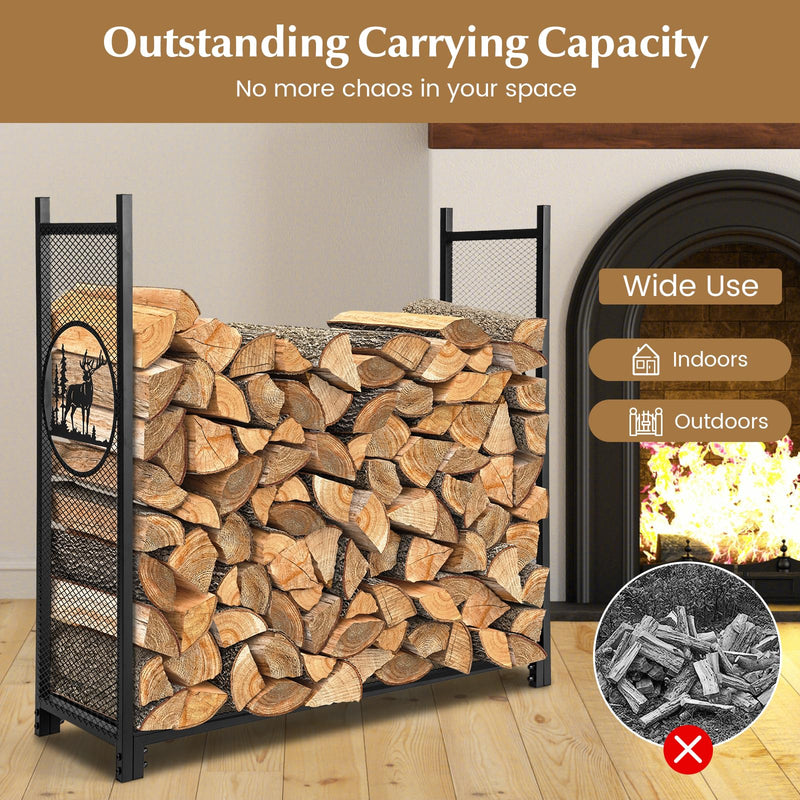 Load image into Gallery viewer, Goplus Firewood Rack Outdoor, 4 FT Metal Log Storage Rack with Mesh Sides & Base