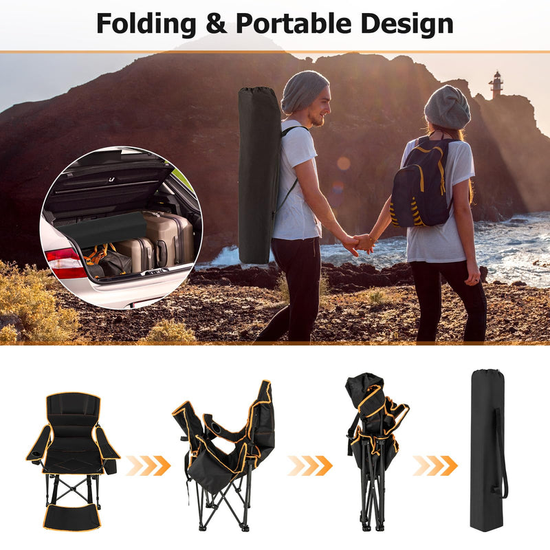 Load image into Gallery viewer, Goplus Reclining Camping Chair with Removable Footrest, 2-in-1 Folding Lounge Chair w/Adjustable Backrest Storage Bag & Cup Holder