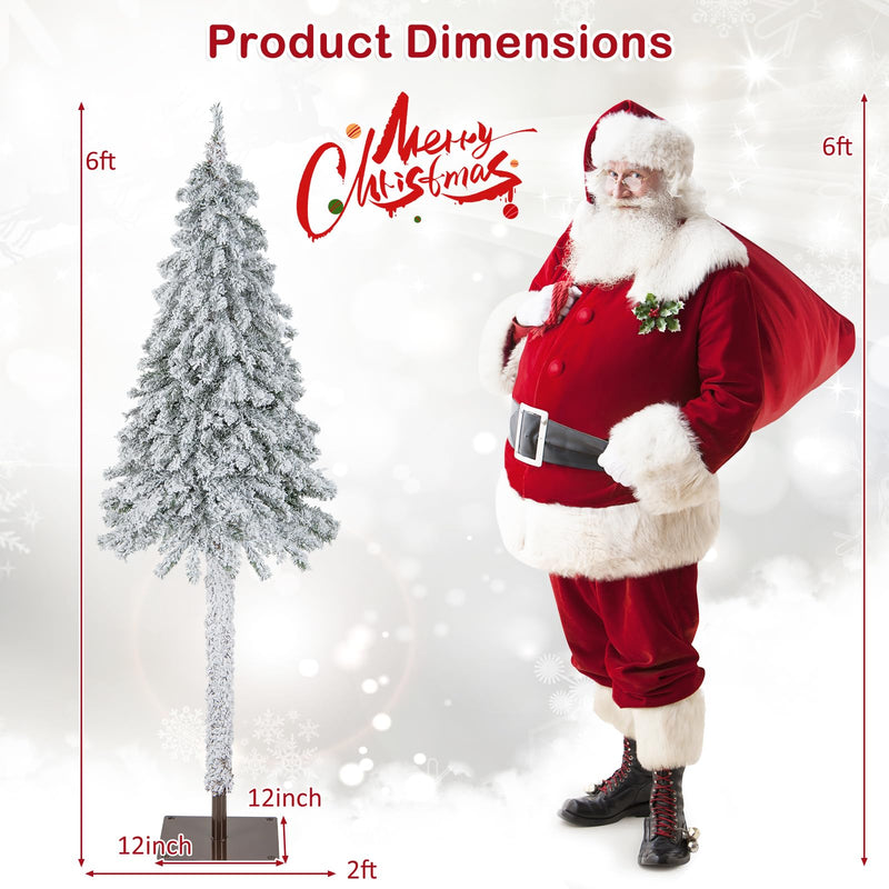 Load image into Gallery viewer, Goplus 6ft Pre-Lit Slim Pencil Christmas Tree Artificial Snow Flocked Xmas Tree