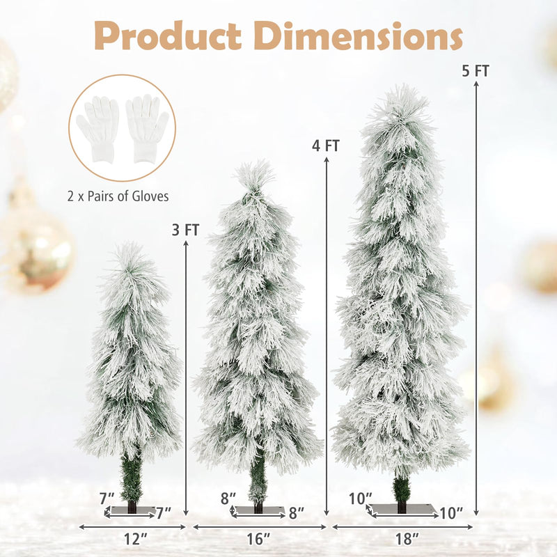 Load image into Gallery viewer, Goplus 3' 4' 5' Pre-Lit Snow Flocked Christmas Tree Set of 3 | Holiday Seasonal Decor