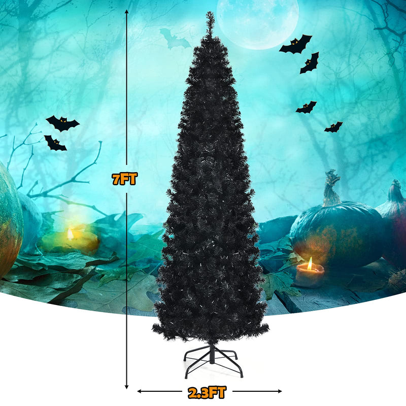 Load image into Gallery viewer, Goplus Black Pencil Christmas Tree, Pre-lit Artificial Halloween Tree