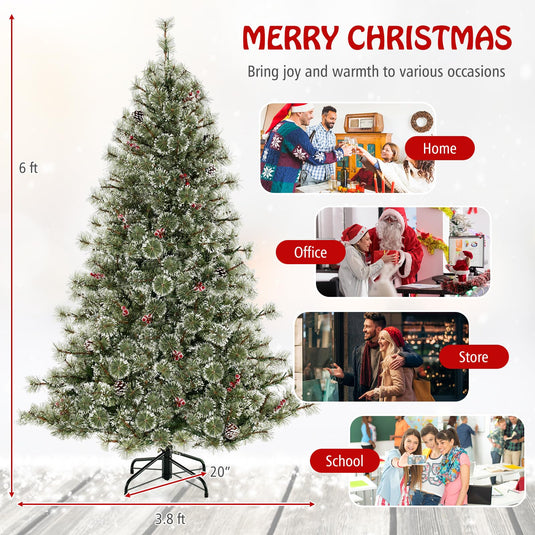 Goplus 6ft / 7.5ft / 9ft Pre-Lit Artificial Christmas Tree with 360° Quick Power Connector